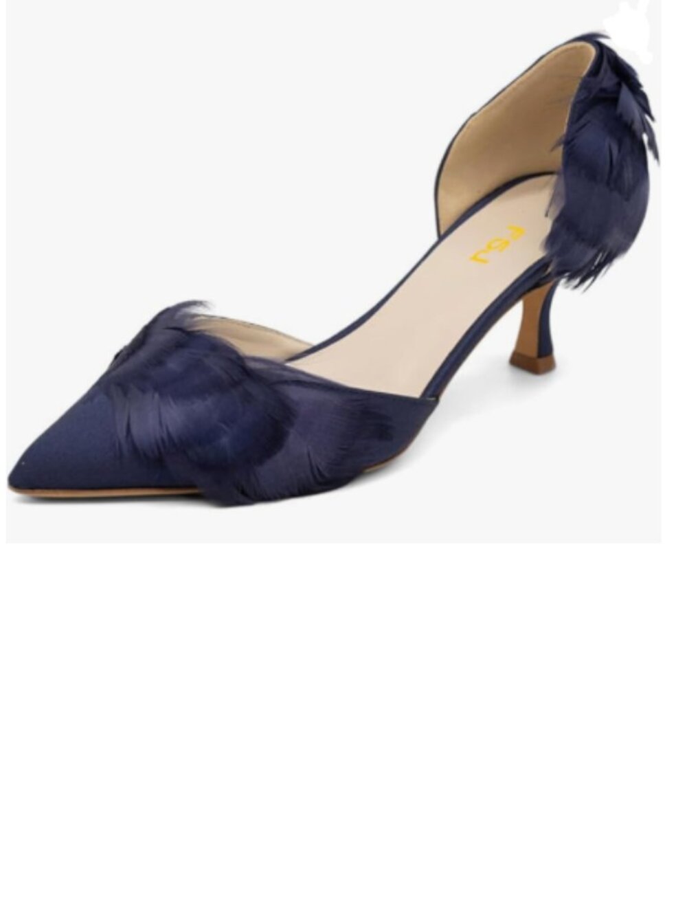 FSJ Blue D'Orsay Kitten Low Heels Pumps Pointed Toe Comfort Slip-On Feather Shoe